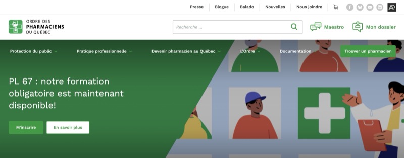 Capture d'écran du site OPQ
