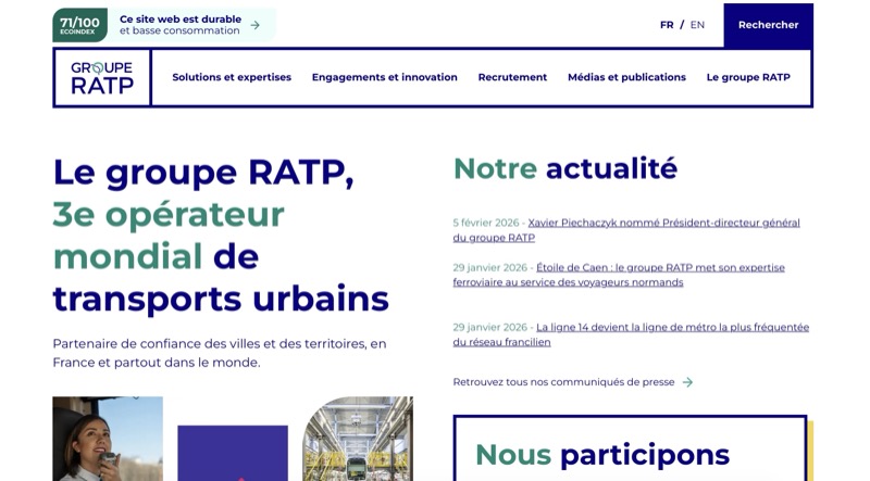Capture d'écran du site Groupe RATP
